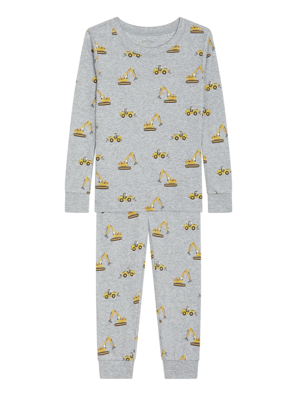 Petit Lem Gray Pajama Set with Yellow Excavator Print